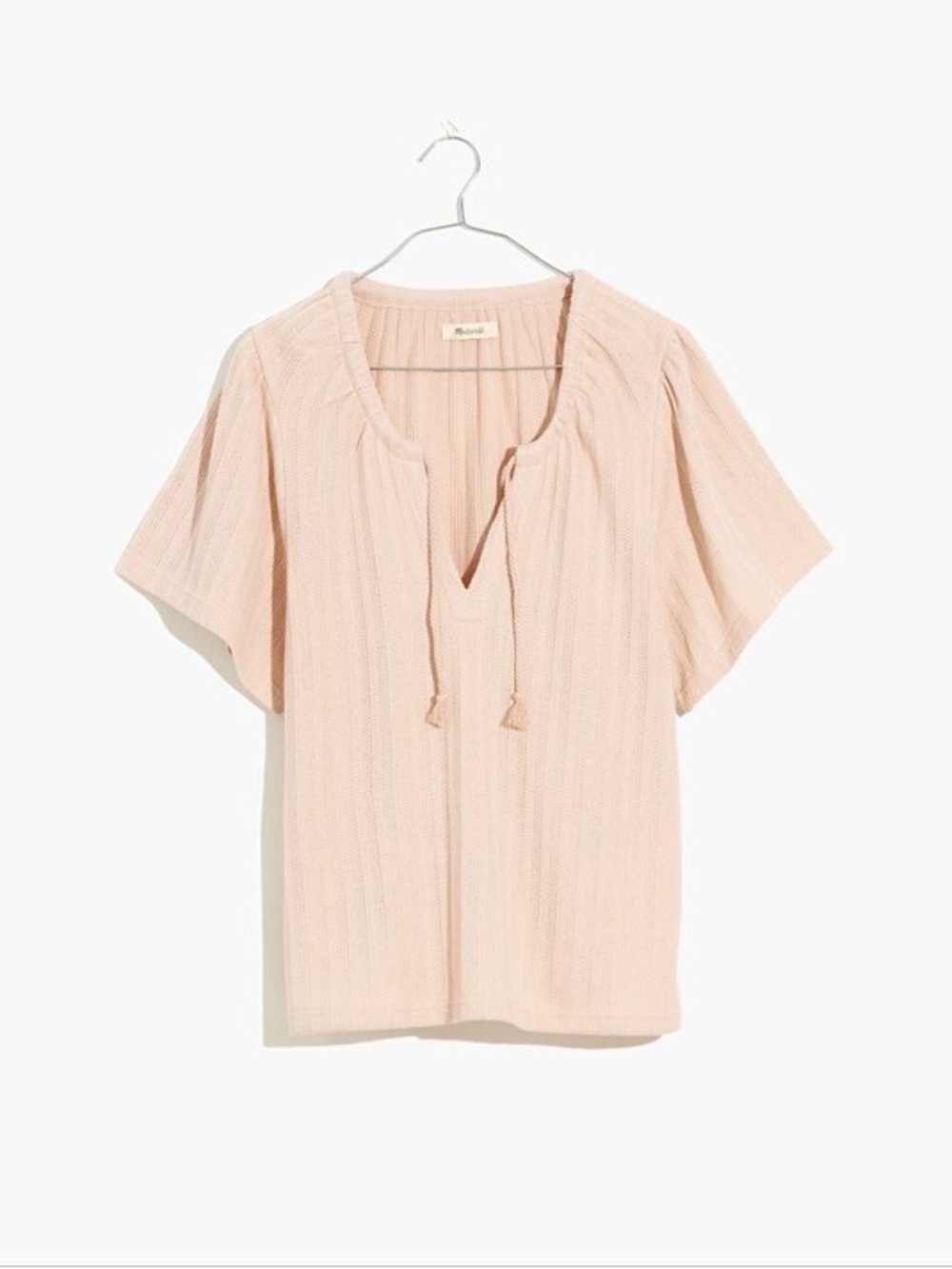 Madewell Pointelle Tie-Neck Tunic Top in Avalon Pink, Size XS